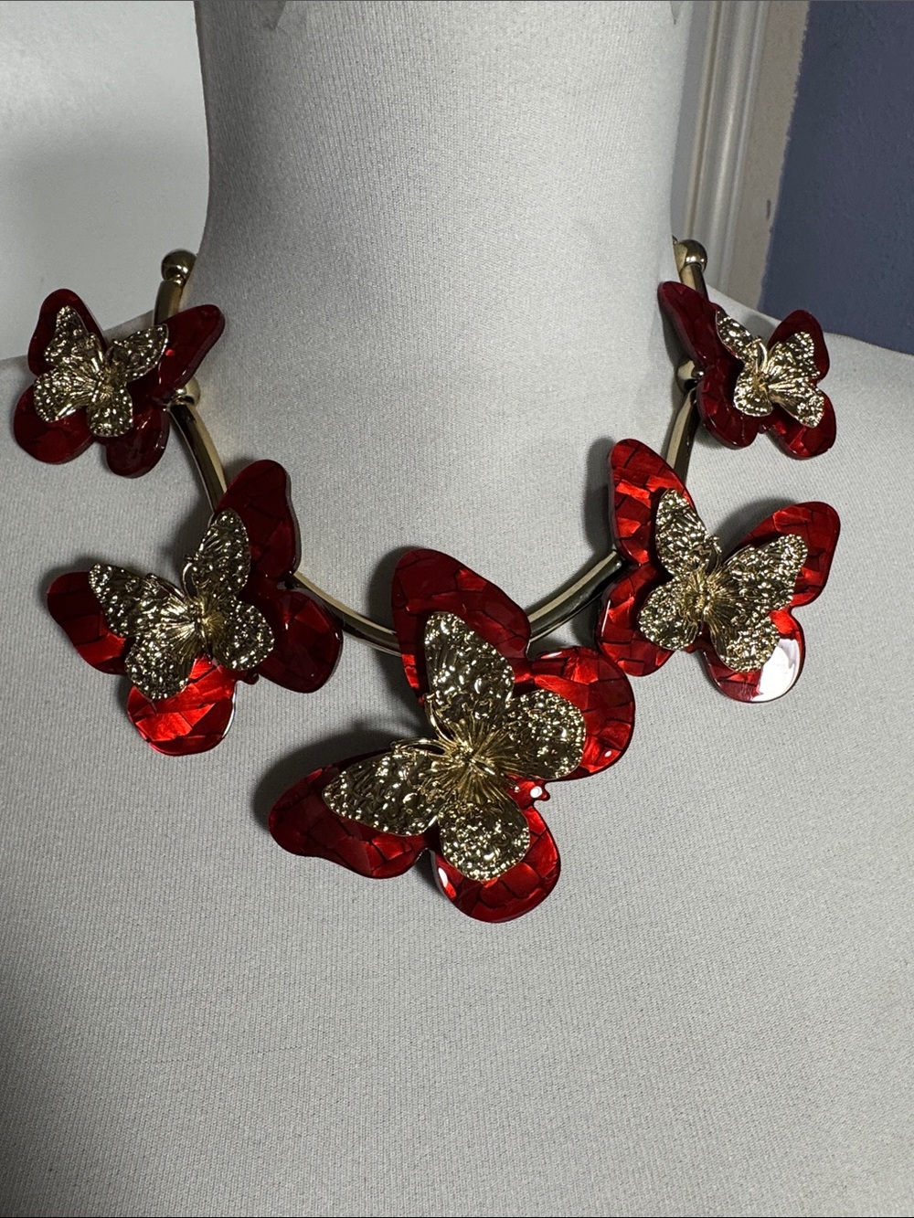Red Butterfly Statement Necklace